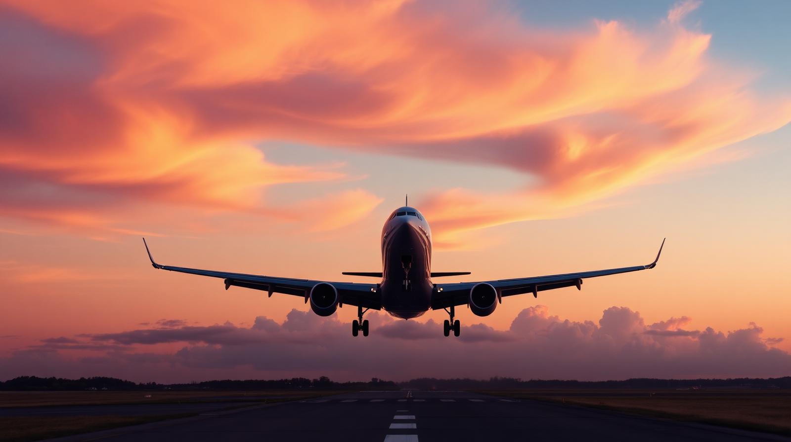 Commercial airplane taking off into a vivid sunset sky — The Science of Airfare: What DOT and BTS Data Tell Us