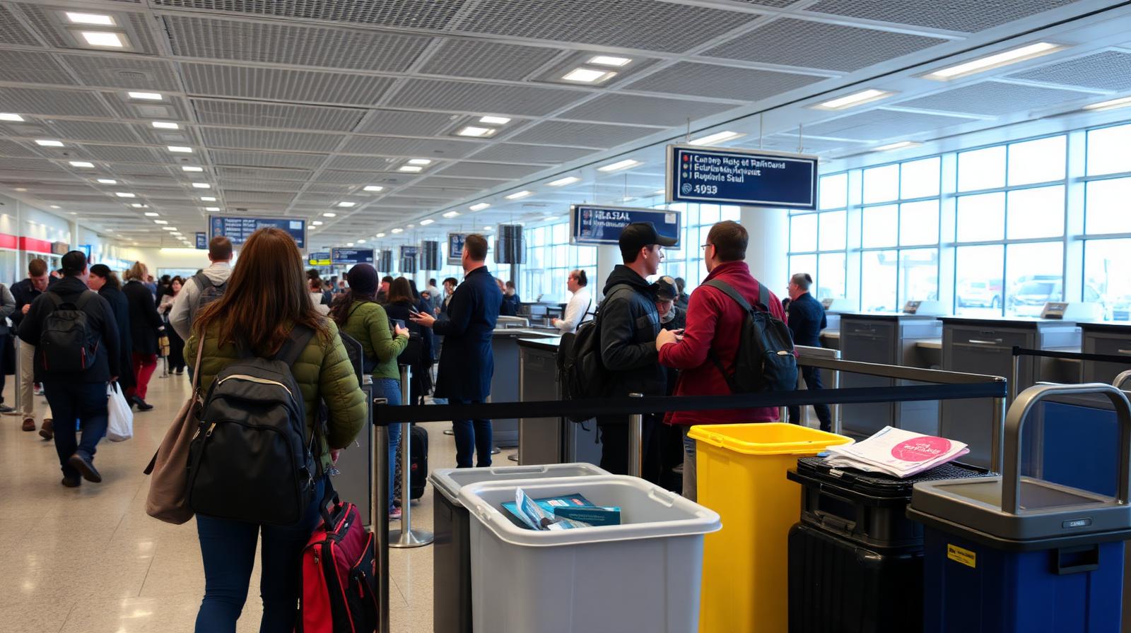 Travelers at a TSA security checkpoint in a US airport — Filter for the fare you actually want, not just the lowest number