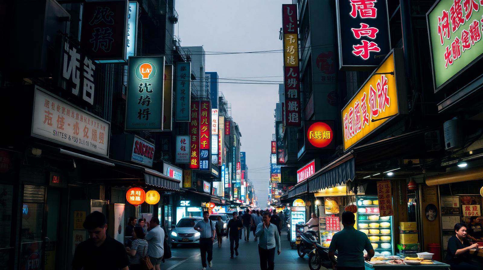 Bustling Asian city street at night with neon signs — Key takeaways