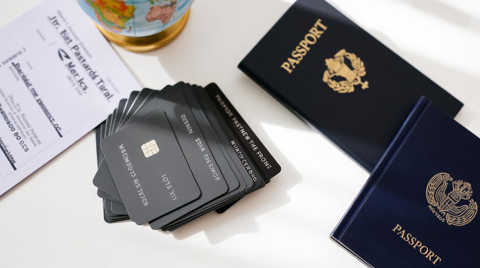 Travel credit cards, passport and globe arranged on a desk — The Golden Formula: How to Calculate Cents-Per-Point (CPP)